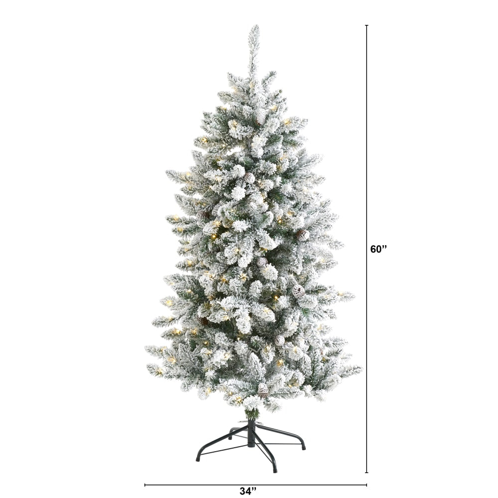 Nearly Natural Flocked Livingston Fir Artificial Christmas Tree, 5'