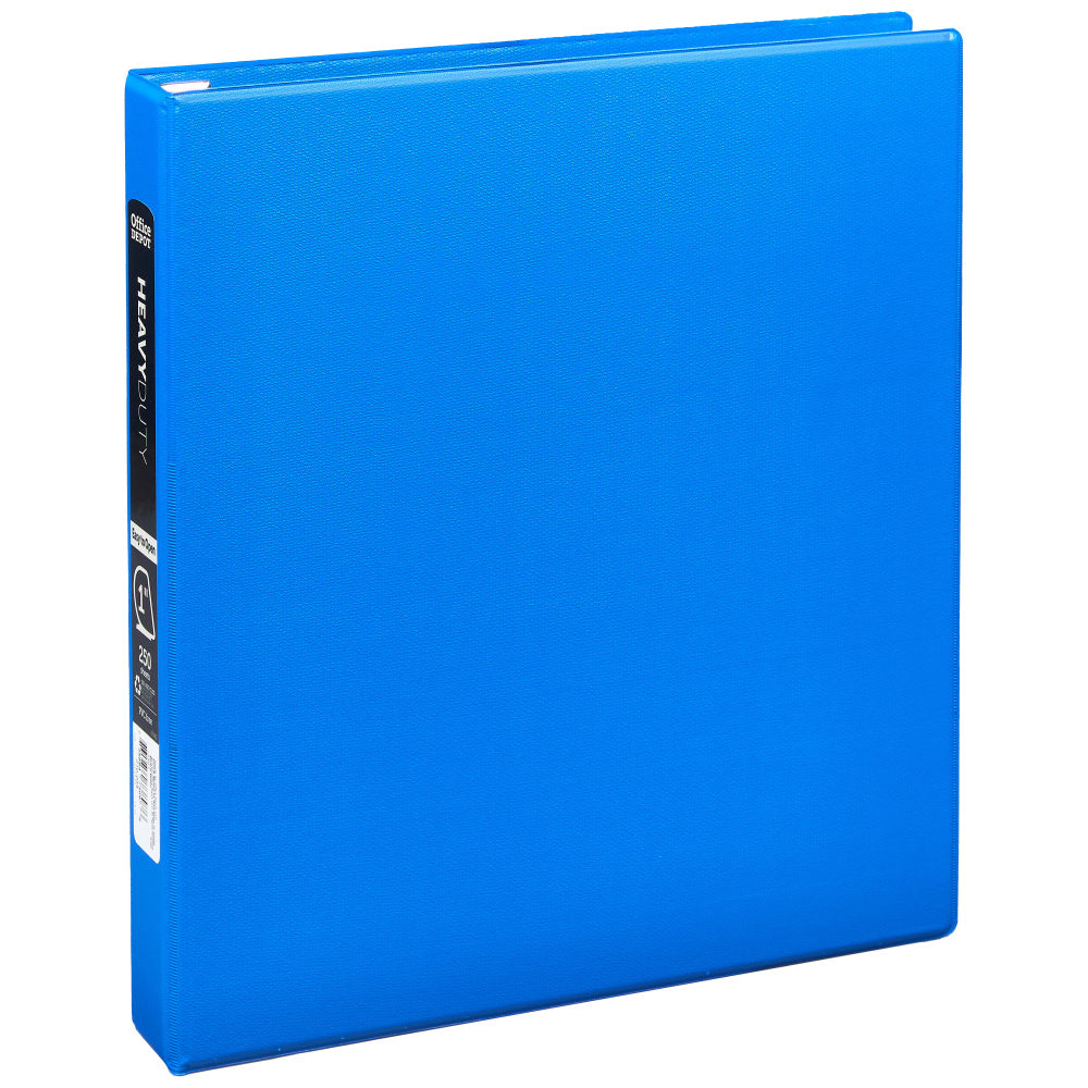 Office Depot Brand Heavy-Duty 3-Ring Binder, 1in D-Rings, 49% Recycled, Blue