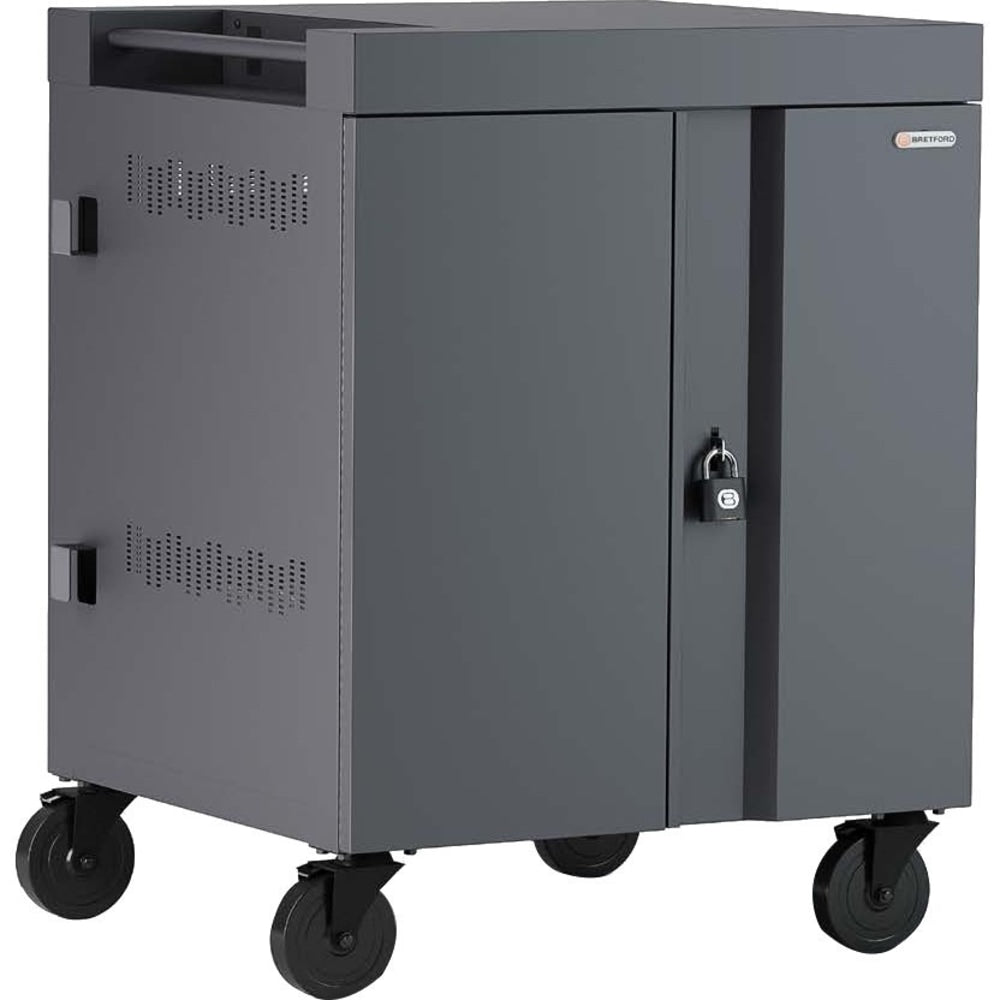 Bretford CUBE Cart - 2 Shelf - 4 Casters - Steel - 30in Width x 26.5in Depth x 37.5in Height - Charcoal - For 32 Devices