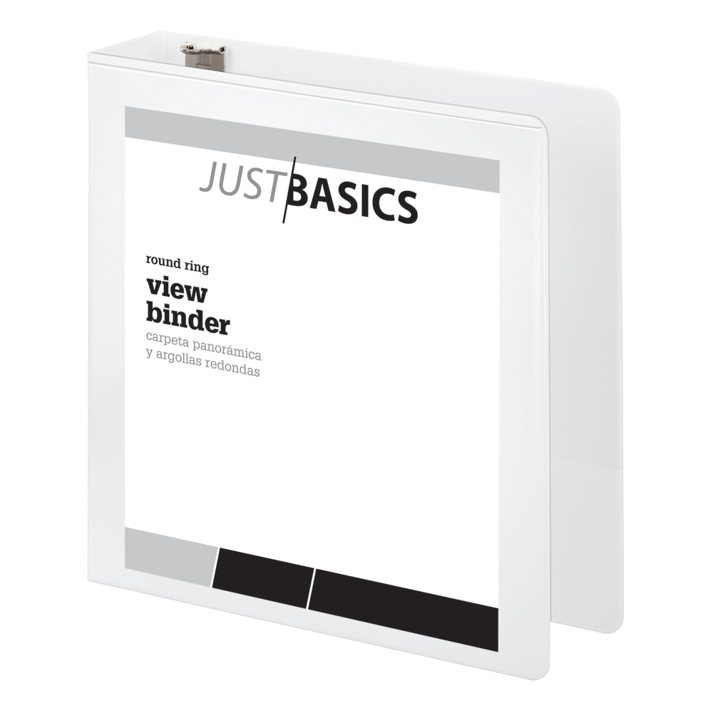 Just Basics Basic View 3-Ring Binder, 2in Round Rings, White