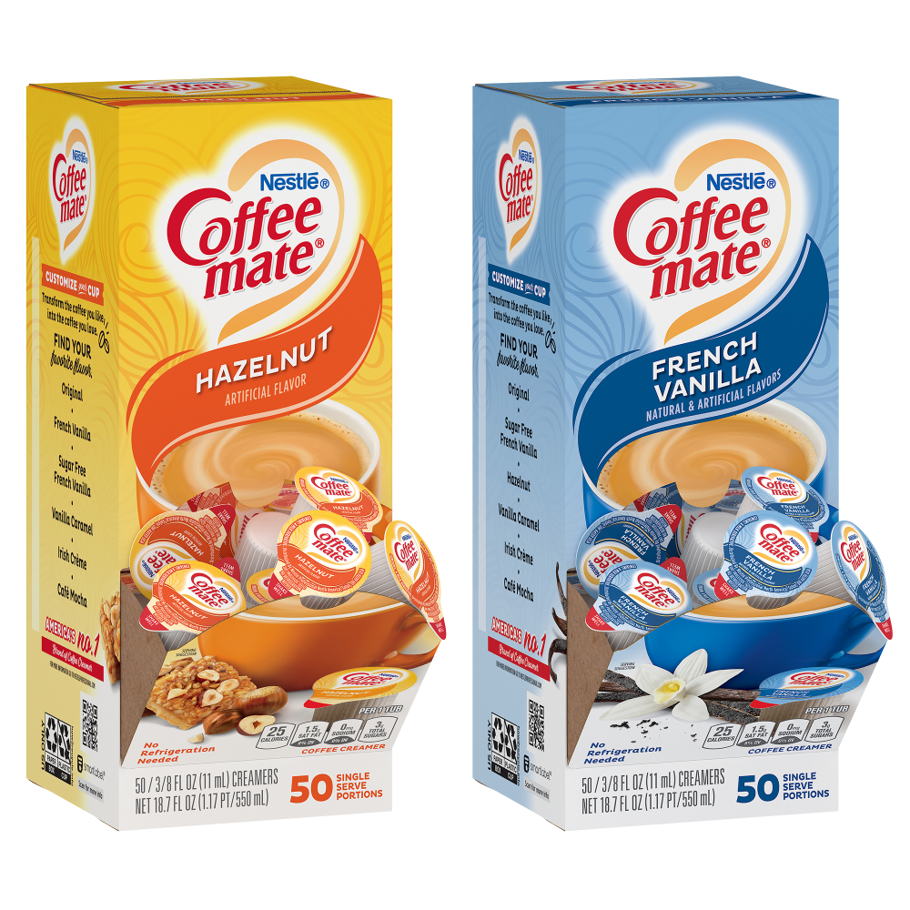 Nestle Coffee-mate Liquid Creamer, Original/French Vanilla/Italian Sweet Creme/Hazelnut Flavor Variety Pack, 0.37 Oz Single Serve x 200