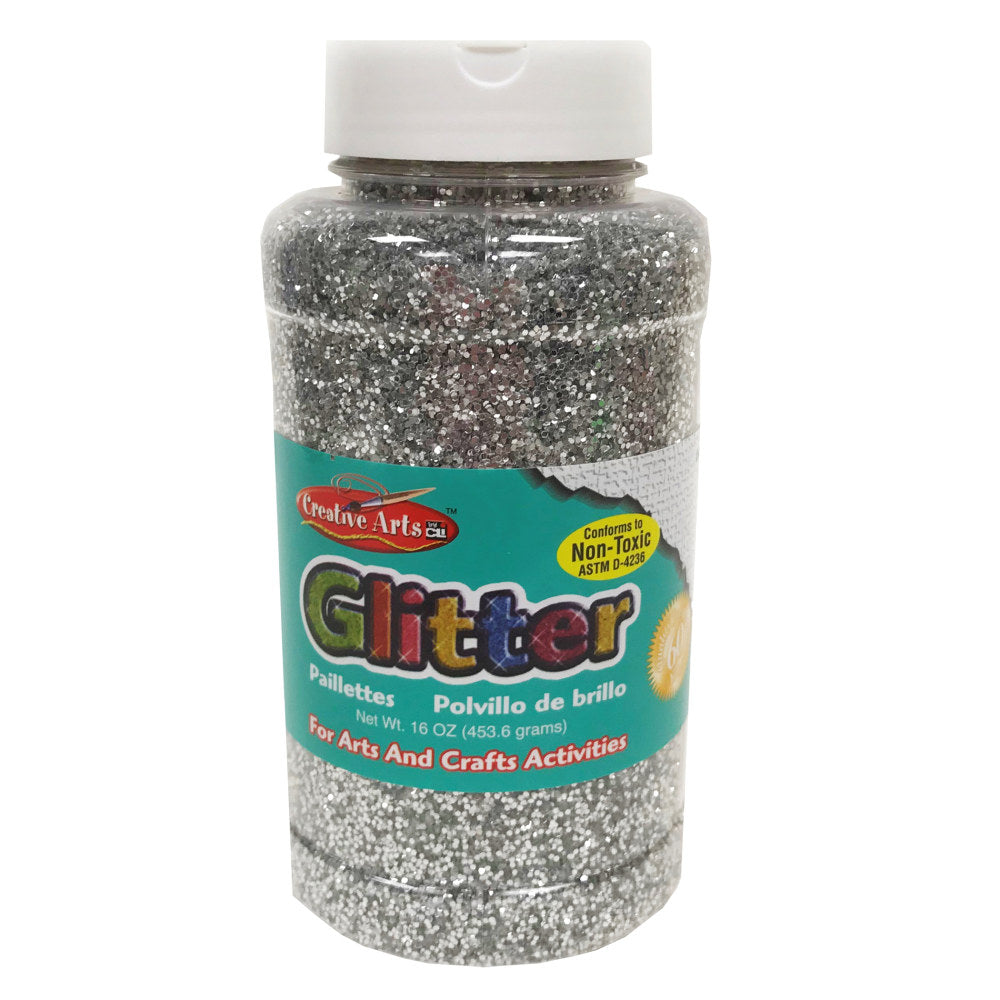 Charles Leonard Creative Arts Glitter, 1 Lb, Silver, Pack Of 3 Bottles