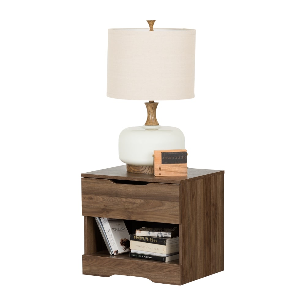 South Shore Holland 1-Drawer Nightstand, 19-3/4inH x 22-1/4inW x 17inD, Natural Walnut