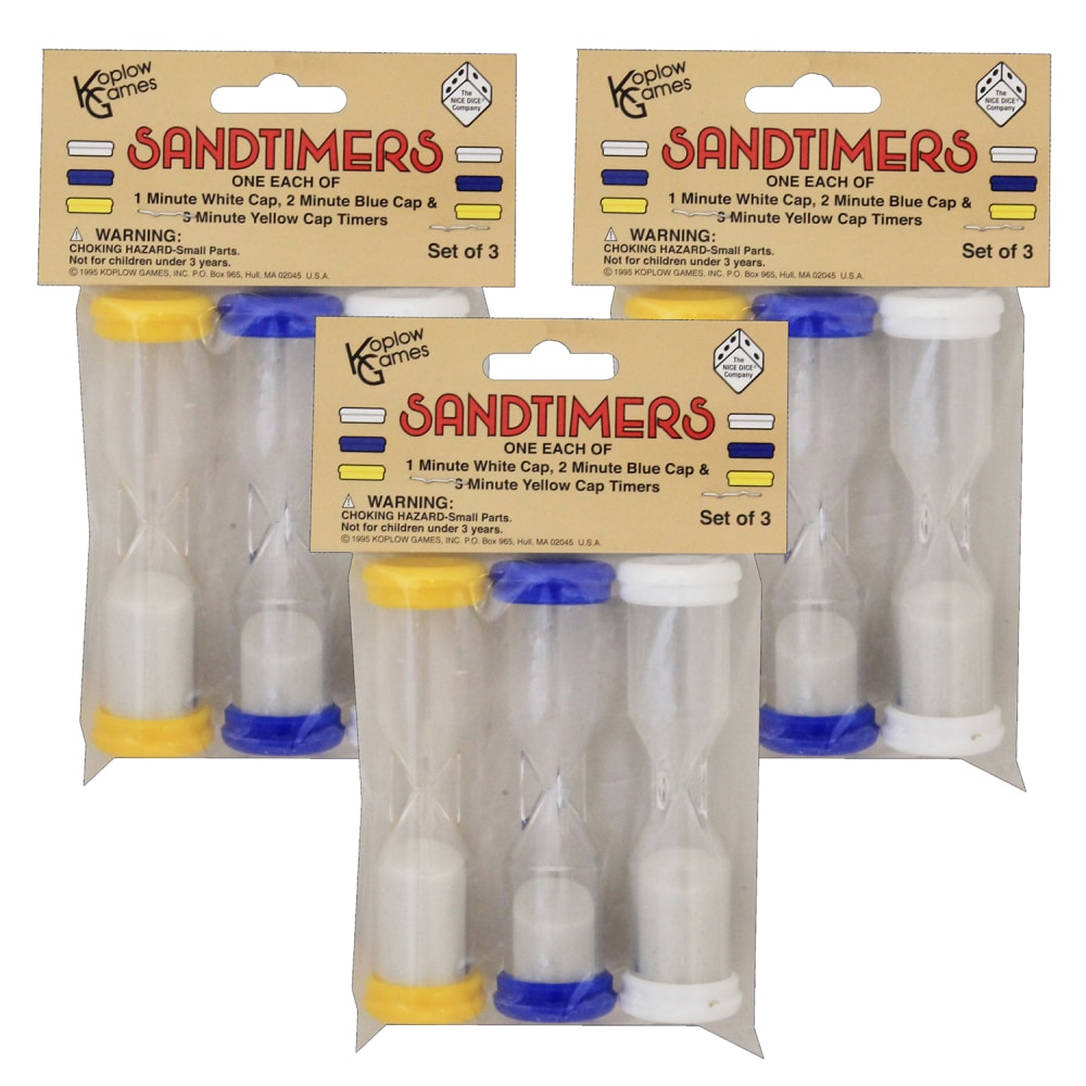 Koplow Games Sandtimer Combos, 3 Sandtimers Per Set, Pack Of 3 Sets