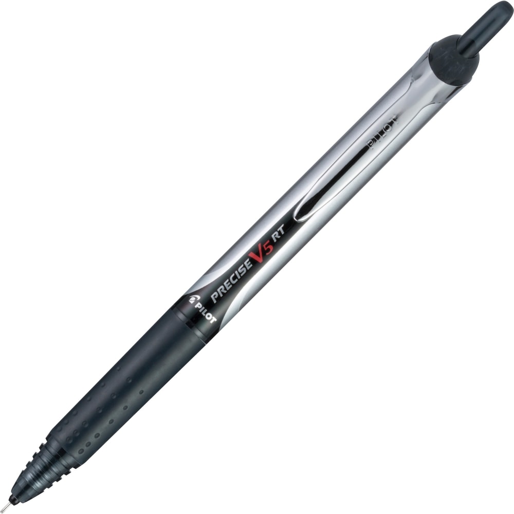 Pilot V5 Rollingball 0.5 mm Retractable Pens, Pack Of 30, Extra Fine Point, 0.5 mm, Black/Silver Barrel, Black Ink