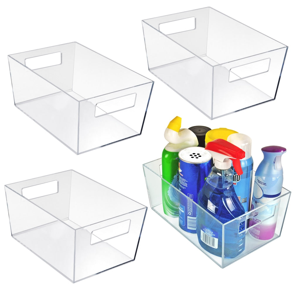 Azar Displays Tote Bins With Handles, Large, Clear, Pack Of 4 Bins