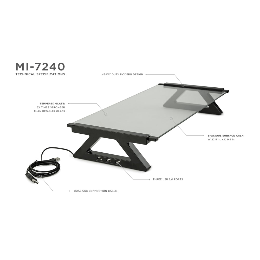 Mount-It! Monitor Stand Riser With USB Ports, Black, MI-7240