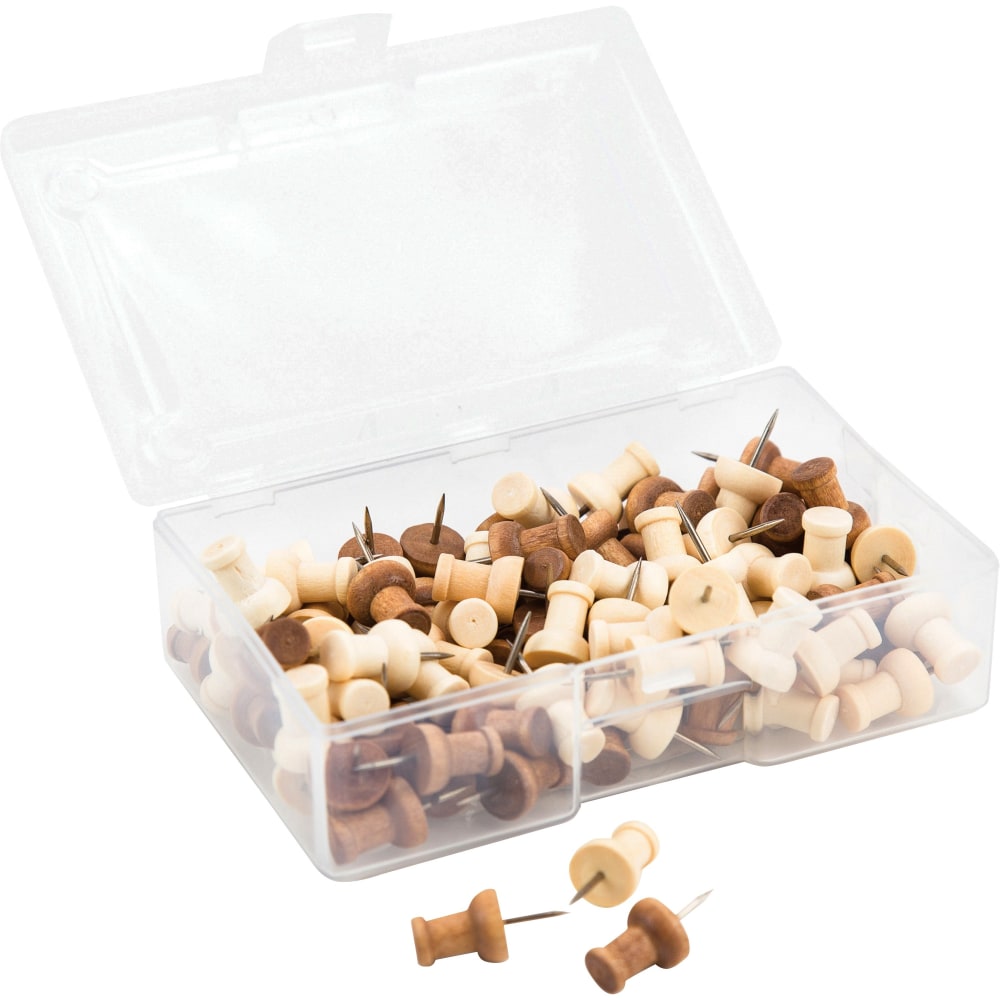 U Brands Wood Push Pins, Natural and Dark, 100-Count (3085U06-24) - 0.38in Shank - 0.25in Head - 100 / Pack - Natural, Brown - Steel, Wood, Plastic