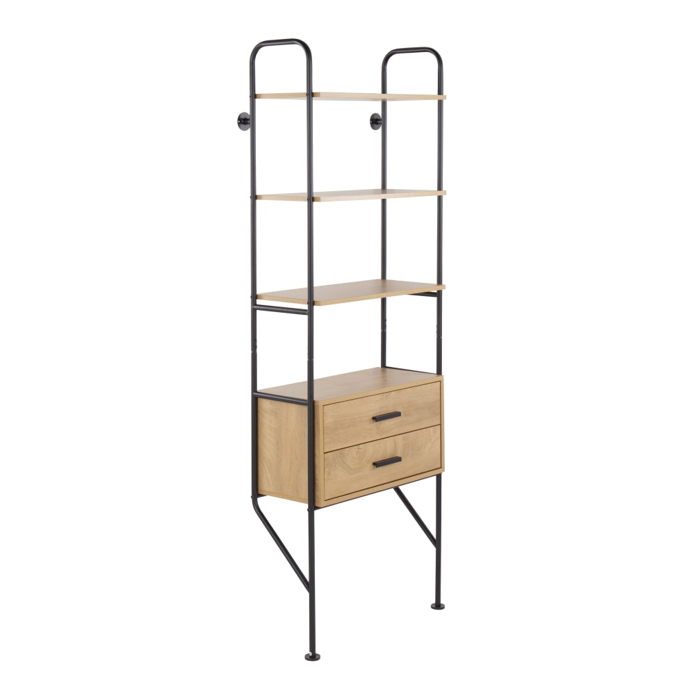 LumiSource Lean 75inH Industrial Bookcase, Brown/Black