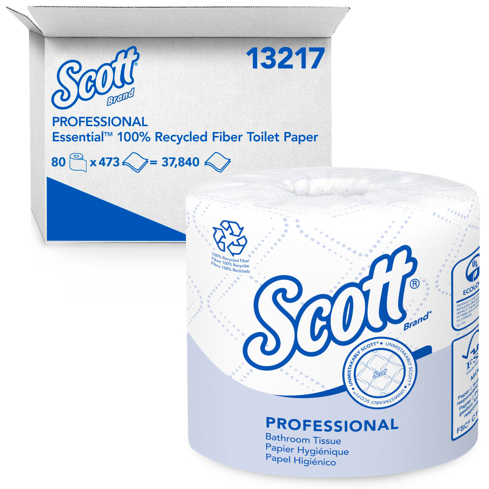 Scott Essential 2-Ply Toilet Paper, 100% Recycled, FSC Certified, 506 Sheets Per Roll, Pack Of 80 Rolls