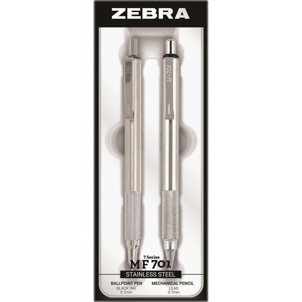 Zebra STEEL 7 Series M/F 701 Mechanical Pencil & Ballpoint Pen Set - 0.7 mm Pen Point Size - 0.7 mm Lead Size - Refillable - Stainless Steel - 2 / Set