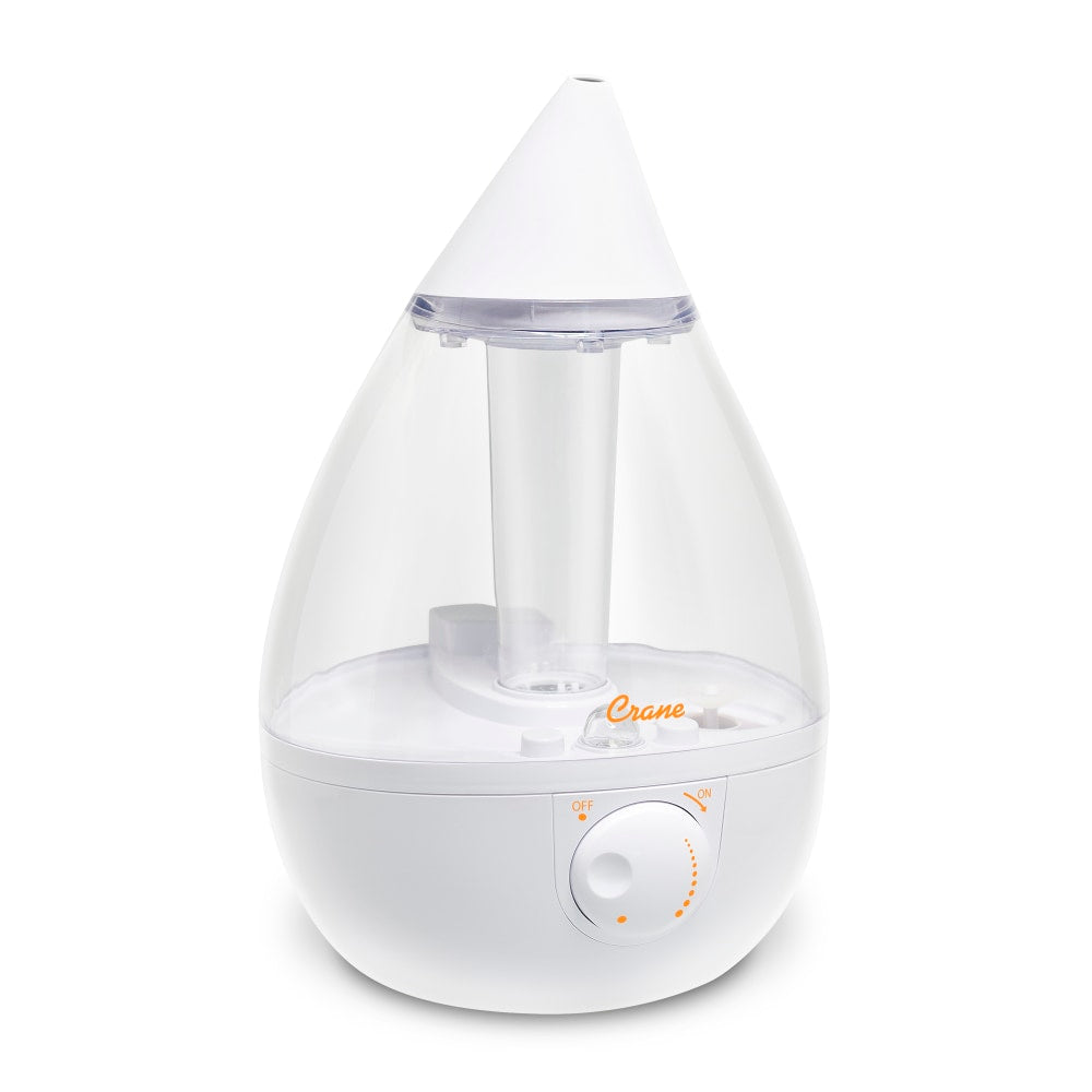 Crane, Drop Ultrasonic Cool Mist Humidifier, 1 Gallon, 8 5/8inH x 8 5/8inW x 13 3/8inD, Clear & White