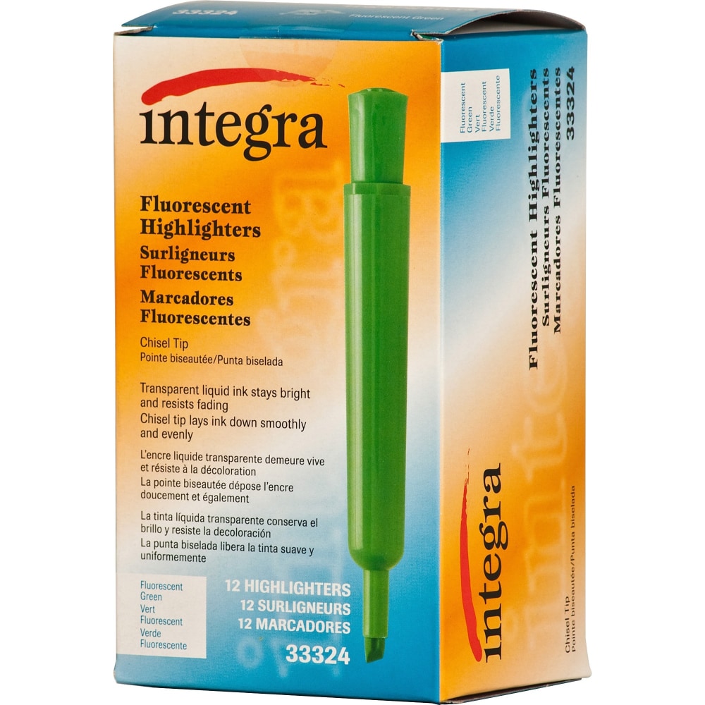 Integra Chisel Desk Liquid Highlighters - Chisel Marker Point Style - Green - 1 Dozen