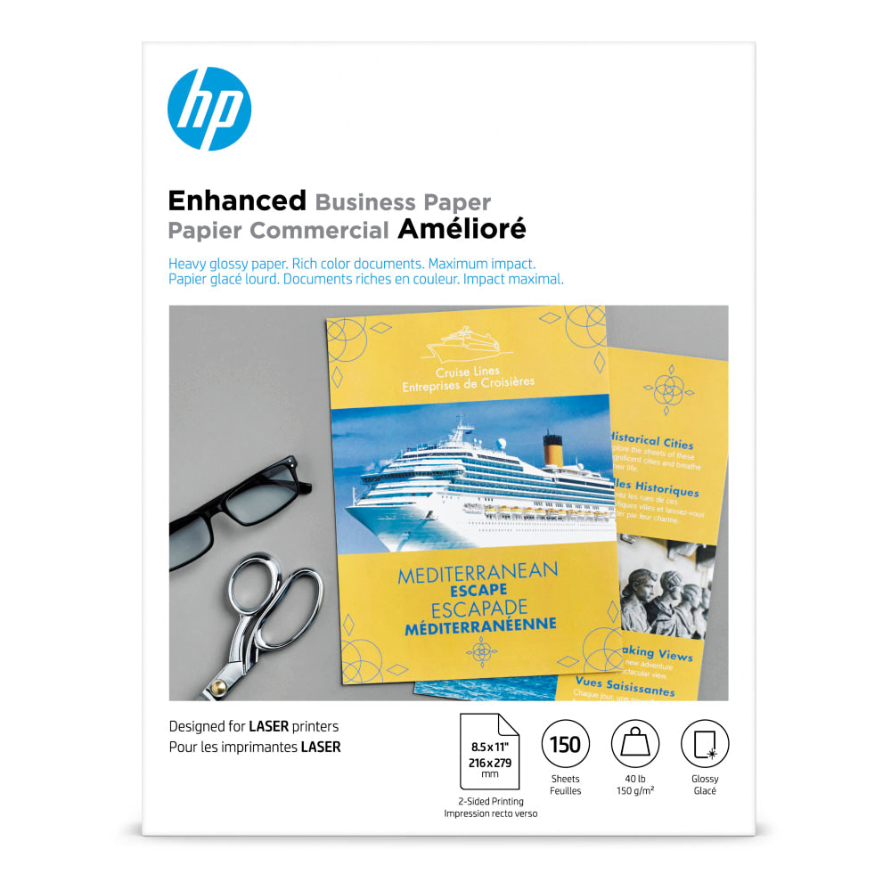 HP Enhanced Business Paper for Laser Printers, Glossy, Letter Size (8 1/2in x 11in), Heavy 40 Lb, Pack Of 150 Sheets (Q6611A)