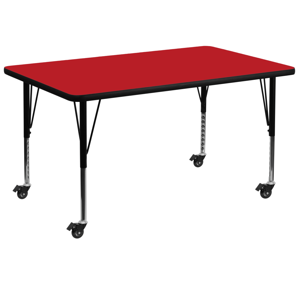 Flash Furniture Mobile Rectangular HP Laminate Activity Table With Height-Adjustable Short Legs, 25-1/2inH x 36inW x 72inD, Red