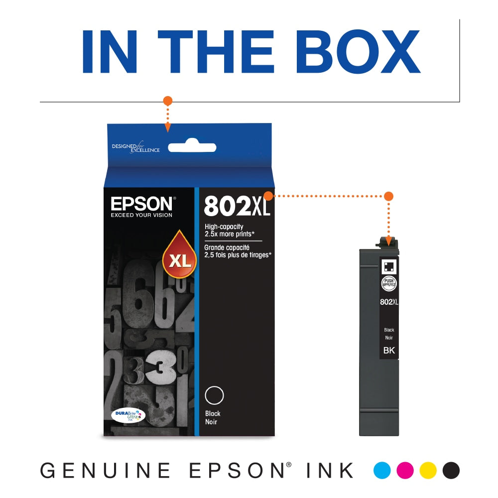 Epson 802 DuraBrite Ultra High-Yield Black Ink Cartridge, T802XL120-S