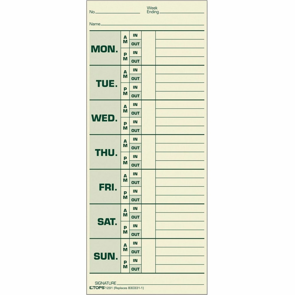 TOPS Time Cards (Replaces Original Card 331-10), Named Days, 2-Sided, 8 1/2in x 3 1/2in, Box Of 500