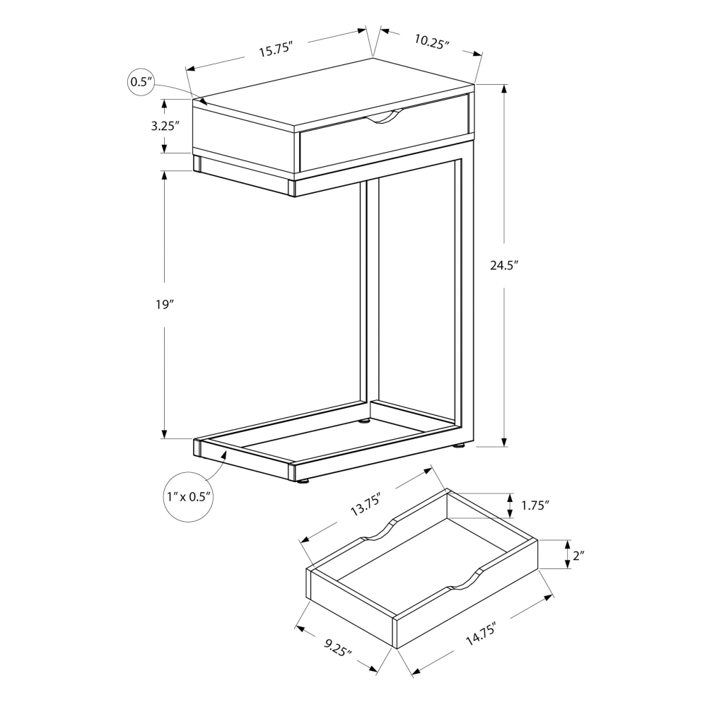 Monarch Specialties Accent Table With Side Drawer, Glossy White/Chrome