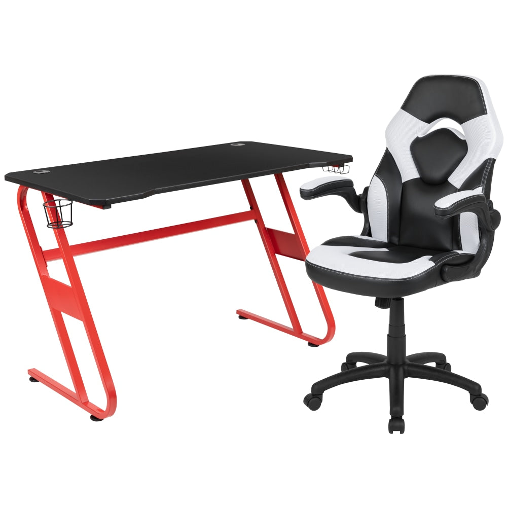 Flash Furniture Gaming Desk And Racing Chair Set With Cup Holder And Headphone Hook, White