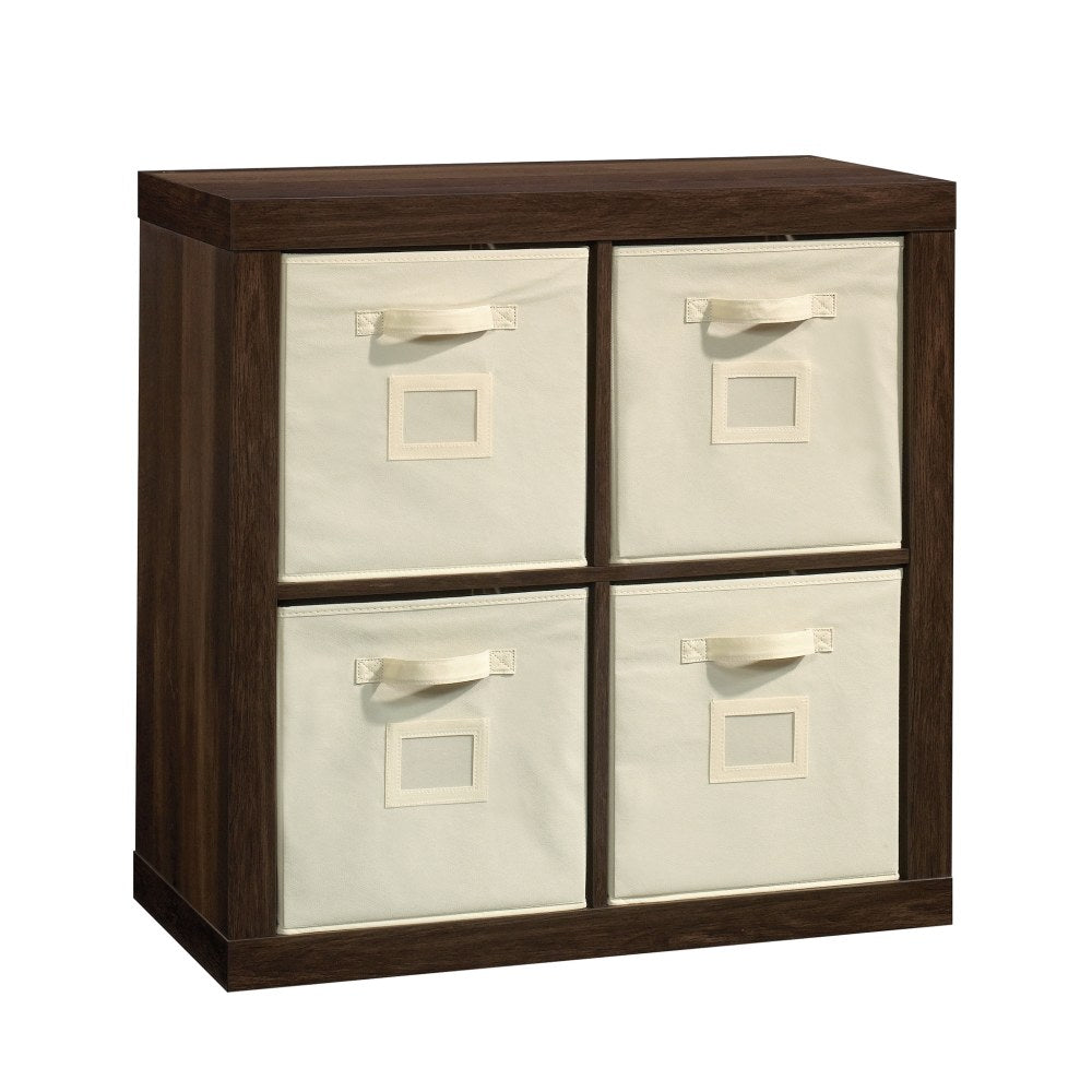 Sauder Stow-Away 4-Cube Organizer With Fabric Bins, 30-1/2inH x 30-7/8inW x 15-3/8inD, Smoked Oak