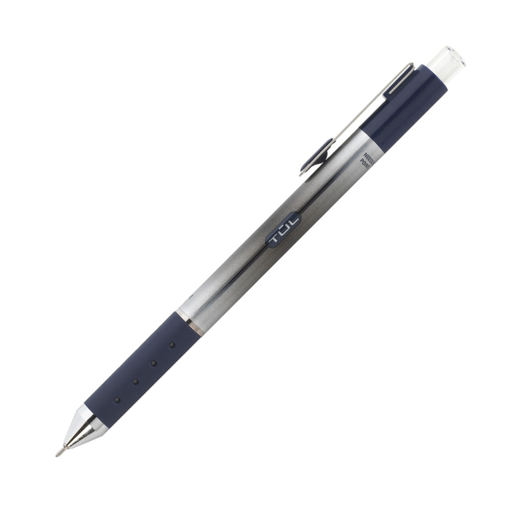 TUL GL Series Retractable Gel Pens, Needle Point, 0.5 mm, Silver Barrel, Blue Ink, Pack Of 4 Pens