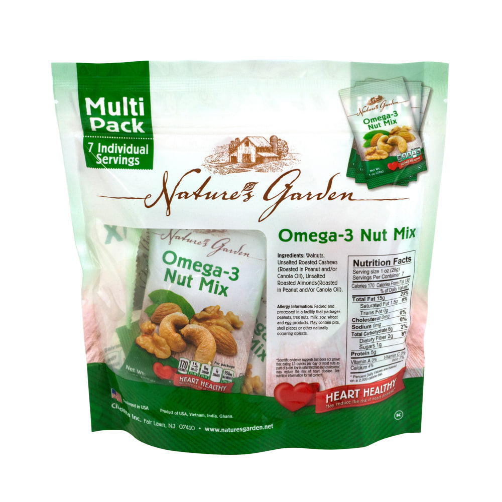 Natures Garden Omega-3 Nut Mix, 1.2 Oz, 7 Pouches Per Bag, Pack Of 6 Bags