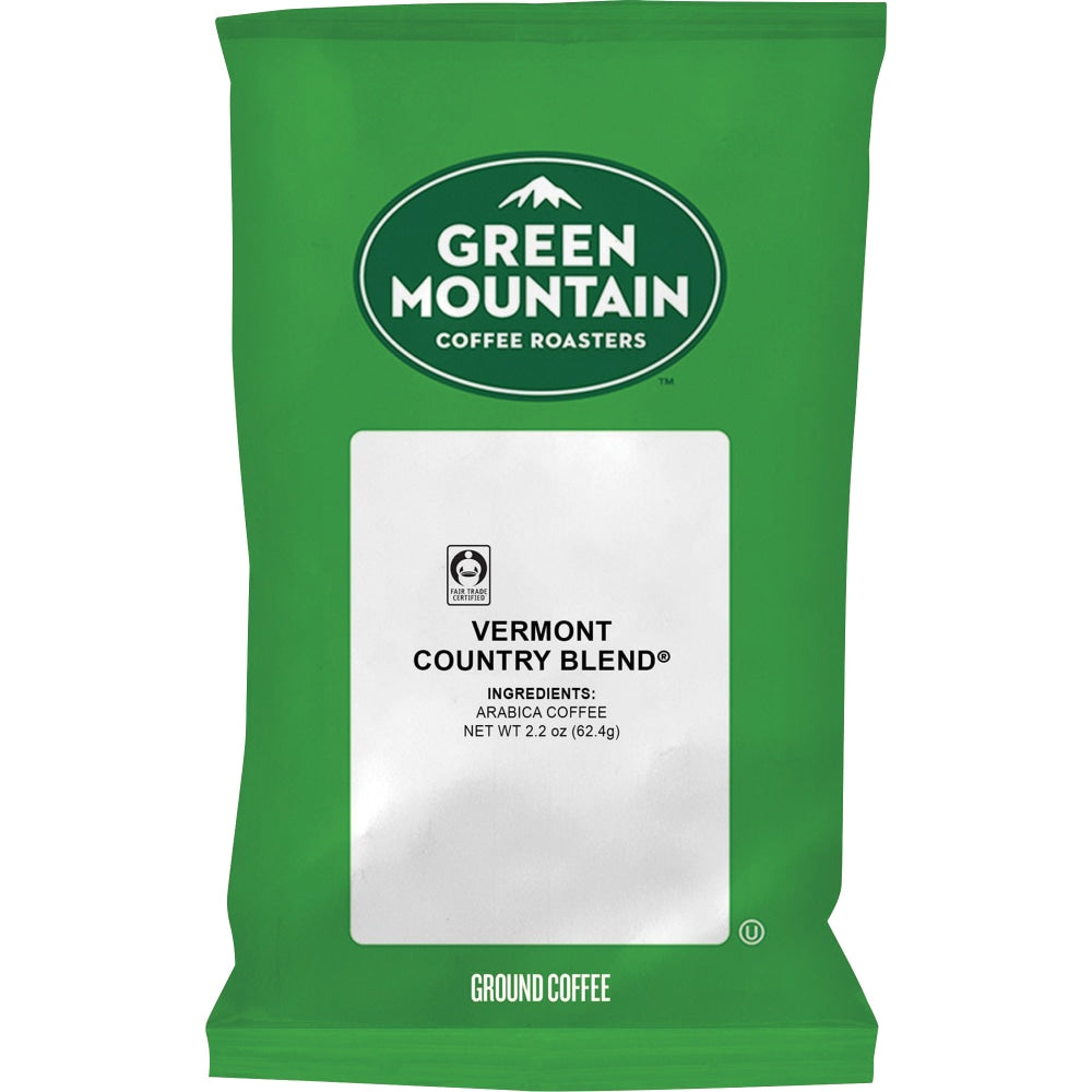 Green Mountain Coffee Ground Coffee, Fair Trade Vermont Country Blend, 2.2 Oz Per Bag, Carton Of 100 Bags