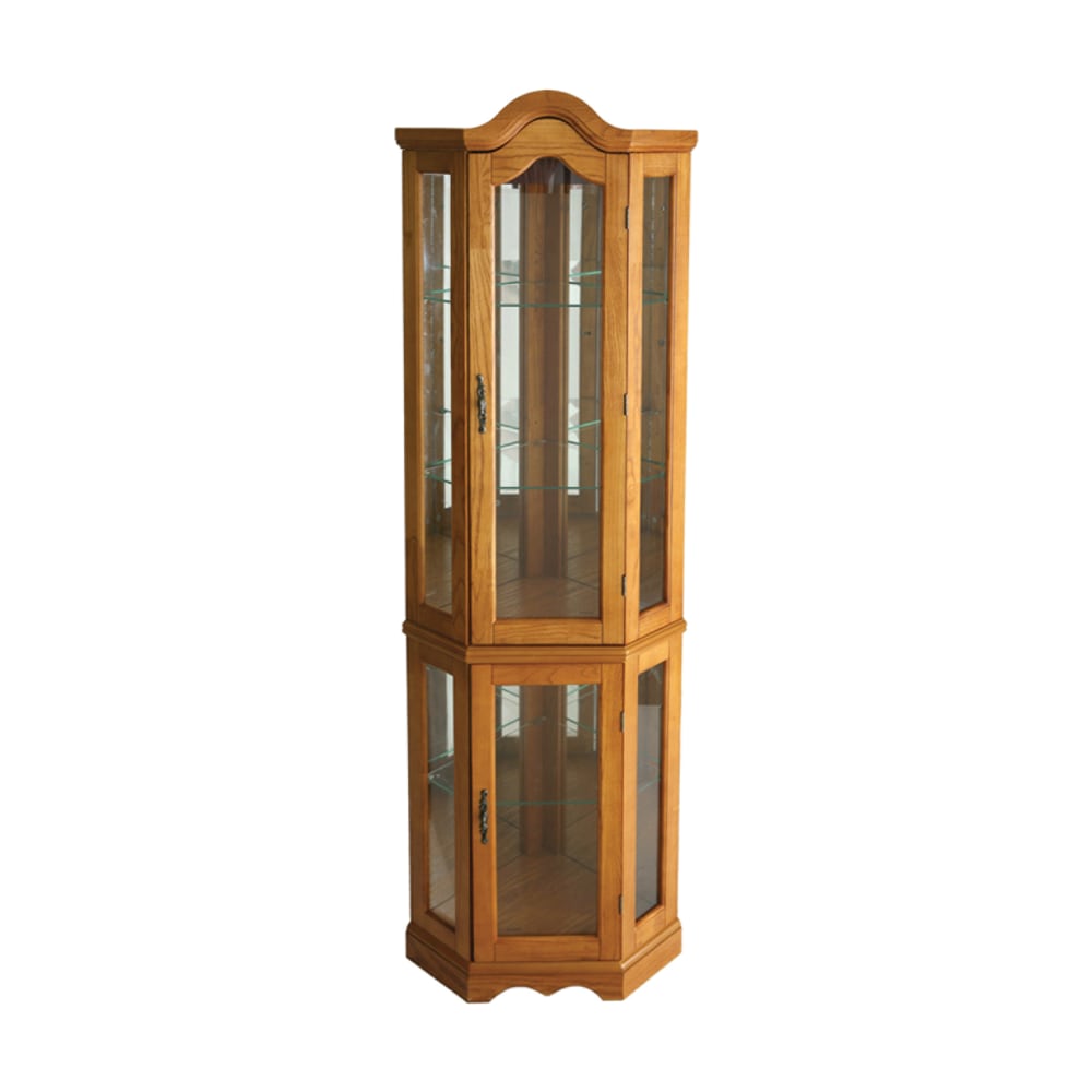 SEI Furniture Lighted Corner Curio Cabinet, Golden Oak