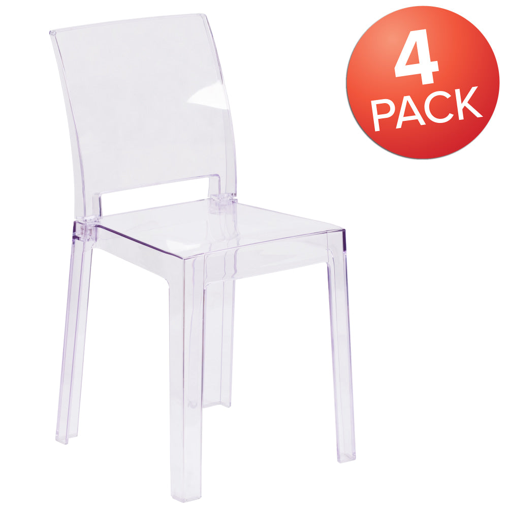 Flash Furniture Ghost Chairs With Square Backs, Transparent Crystal, Pack Of 4 Chairs