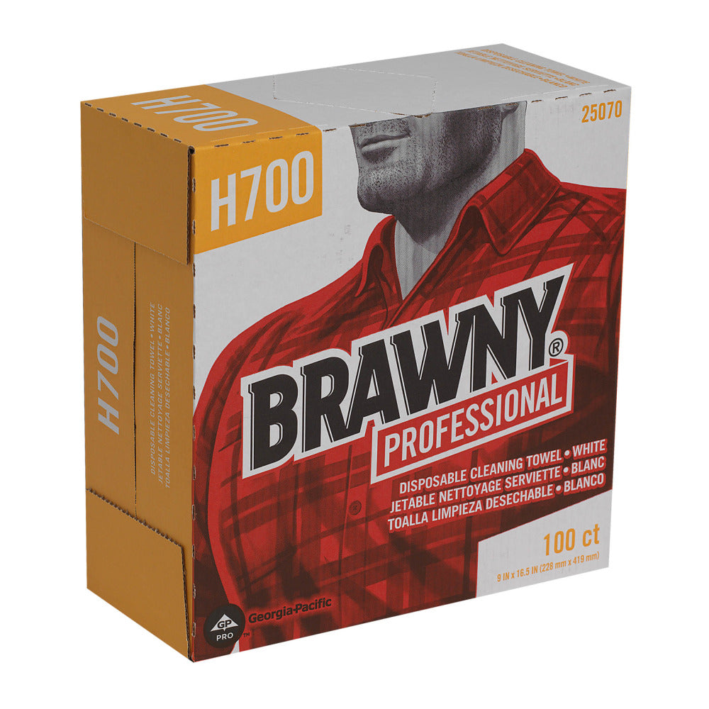 Brawny Professional by GP PRO H700 Disposable Cleaning Towels, Tall Box, White, 100/box