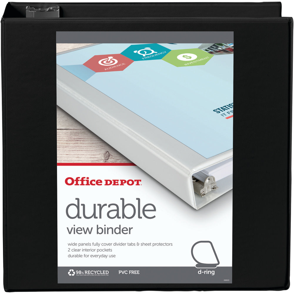 Office Depot Brand Durable View 3-Ring Binder, 3in Slant Rings, Black