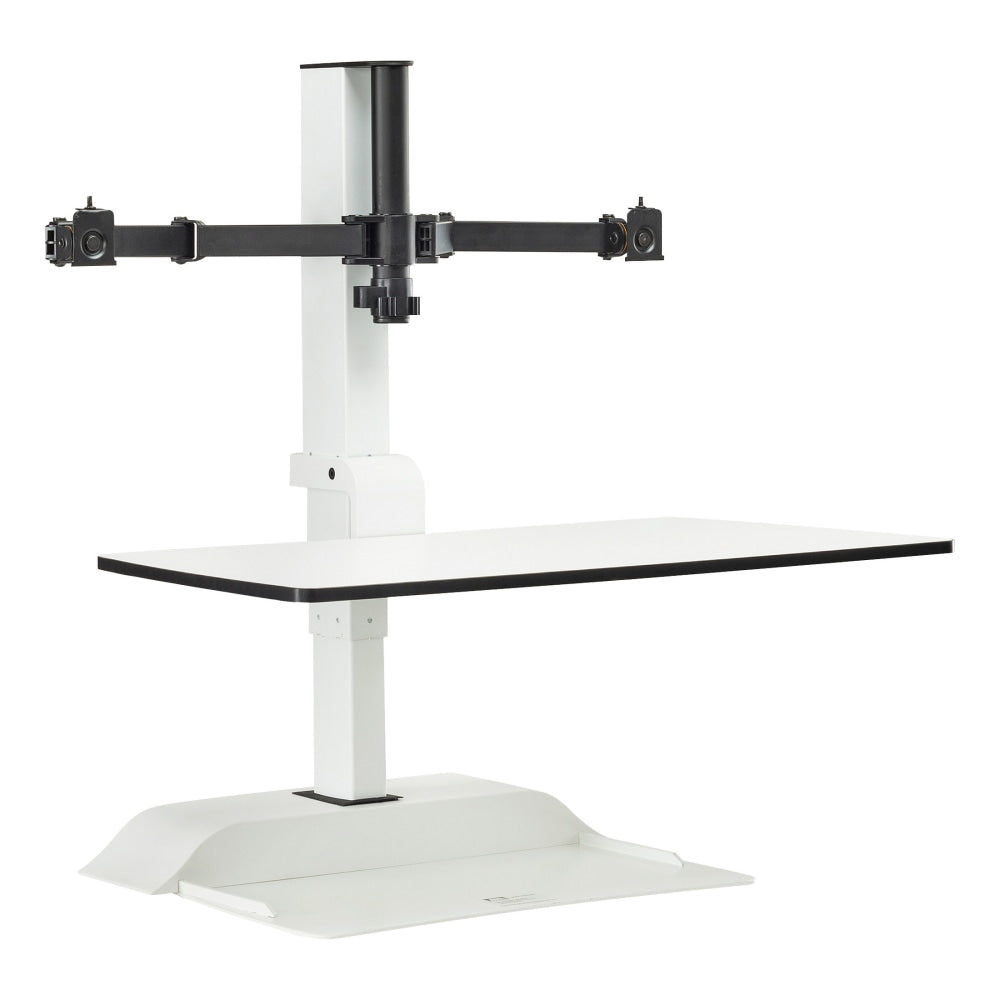 Safco Electric 28inW Desktop Sit-Stand 2-Arm Standing Desk Riser, White