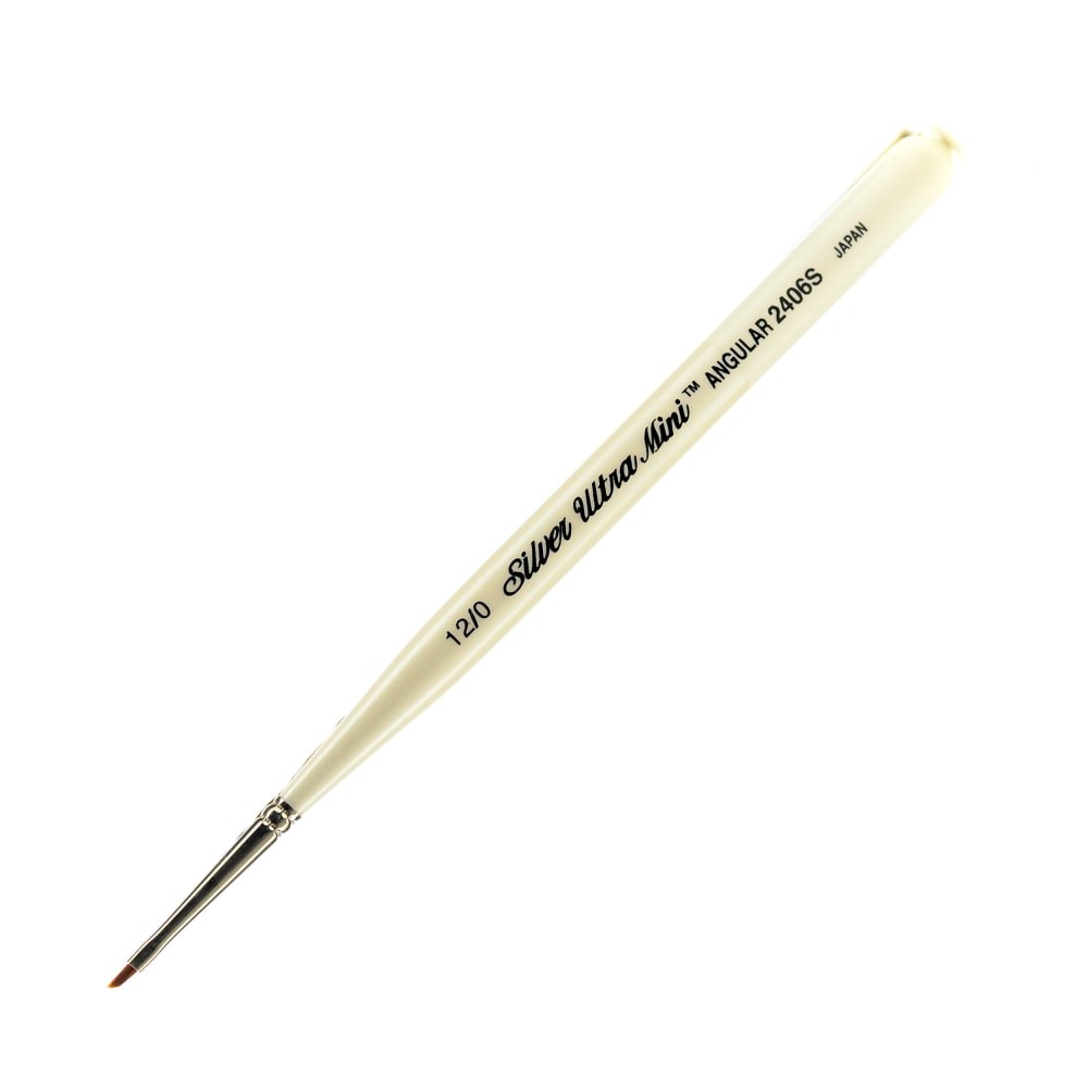 Silver Brush Ultra Mini Series Paint Brush, Size 12, Angular Bristle, Taklon Filament, Pearl White