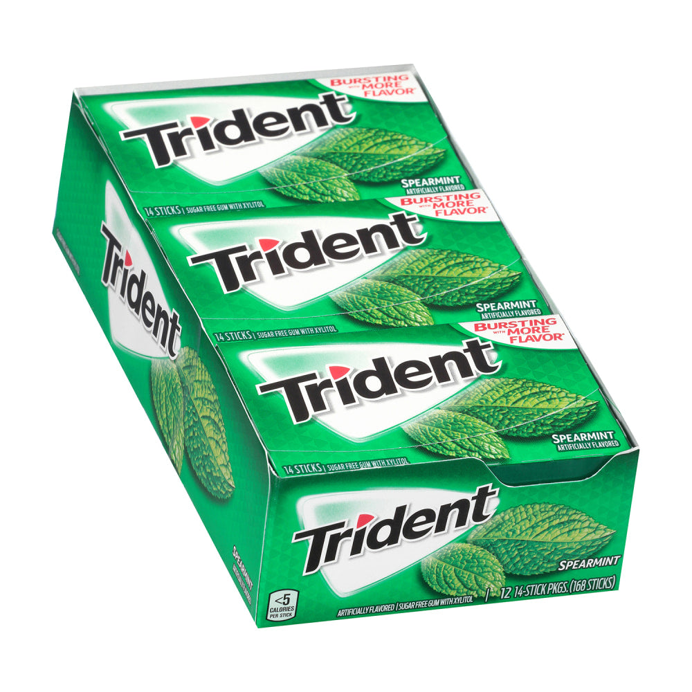 Trident Sugar-Free Spearmint Gum, 14 Pieces Per Box, Pack Of 12 Boxes