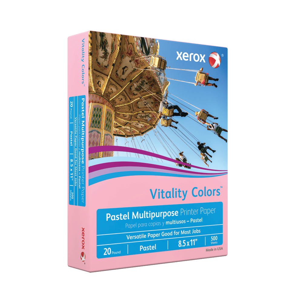 Xerox Vitality Colors Color Multi-Use Printer & Copy Paper, Pink, Letter (8.5in x 11in), 500 Sheets Per Ream, 20 Lb, 30% Recycled