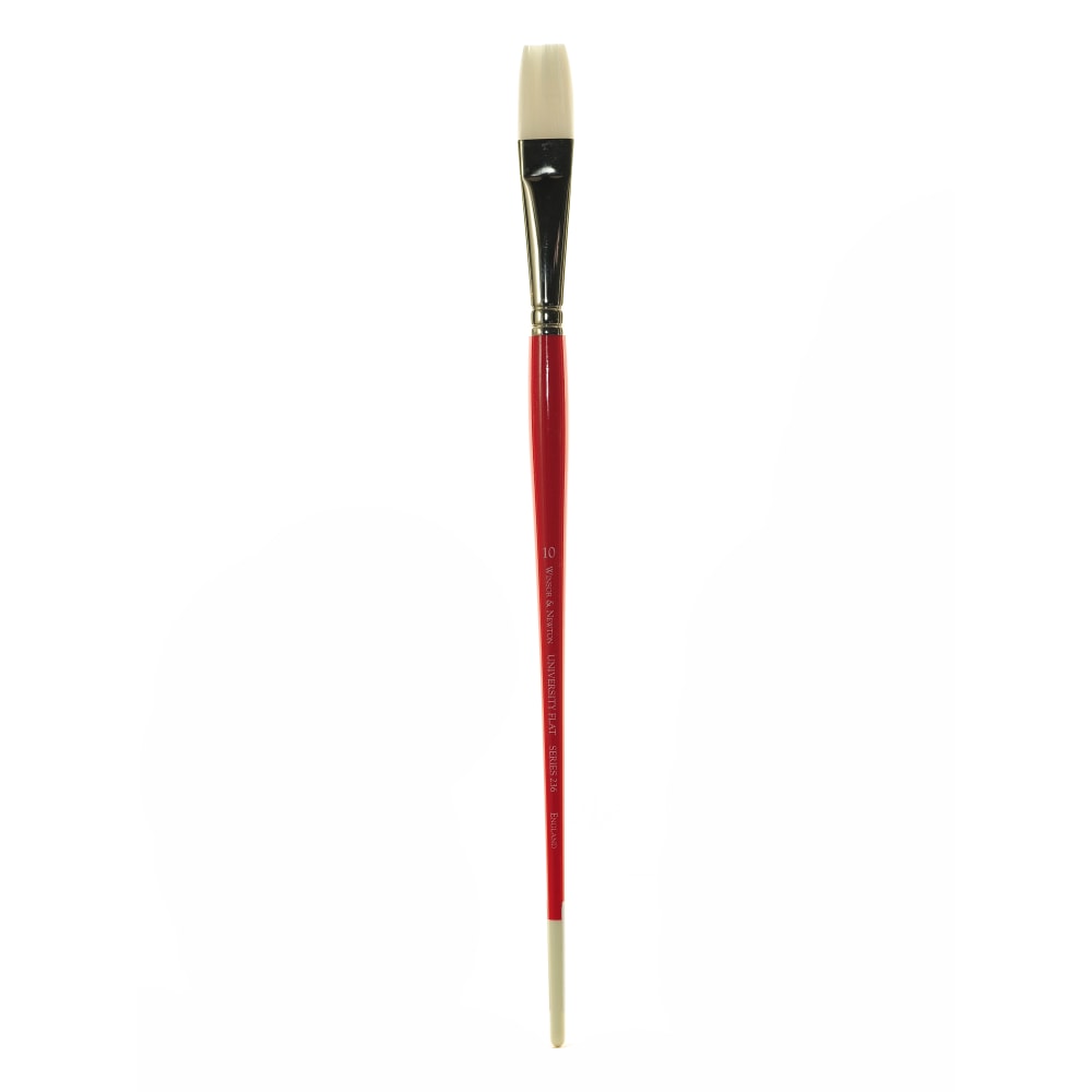 Winsor & Newton University Series Long-Handle Paint Brush 236, Size 10, Flat Bristle, Hog Hair, Red