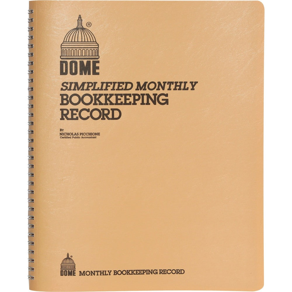 Dome Bookkeeping Record Book - 128 Sheet(s) - Wire Bound - 8.75in x 11.25in Sheet Size - White Sheet(s) - Beige Cover - Recycled - 1 Each