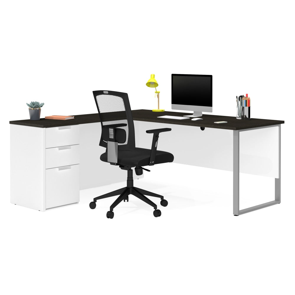 Bestar Pro-Concept Plus 72inW L-Shaped Corner Desk With Drawers, White/Deep Gray