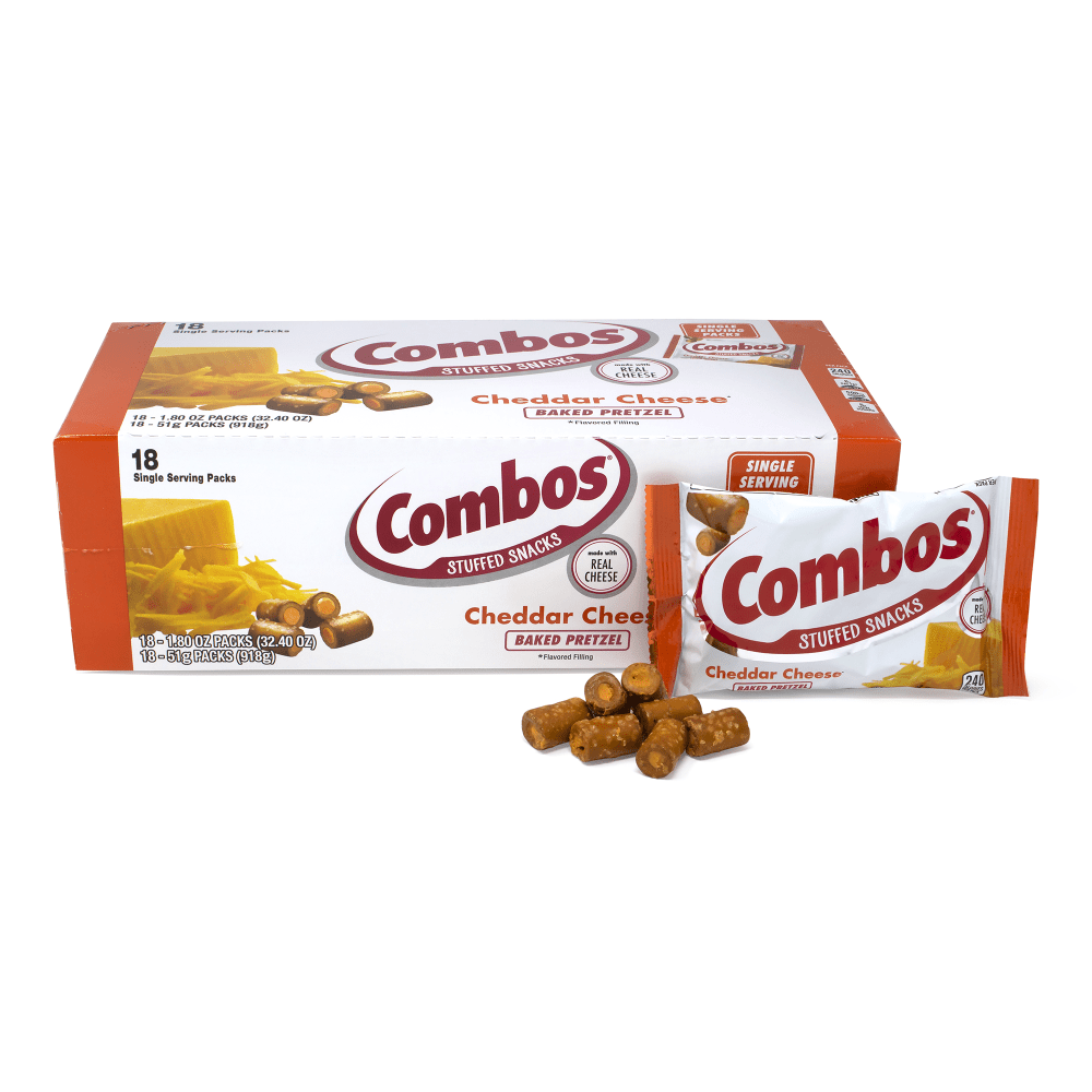 Combos Cheddar Cheese Pretzel Baked Snacks, 1.8 Oz, Box Of 18 Packs