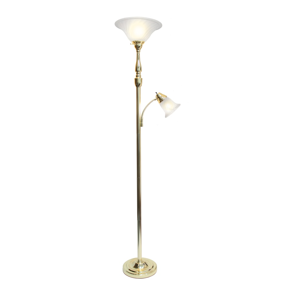 Lalia Home Torchiere Floor Lamp With Reading Light, 71inH, Gold/White