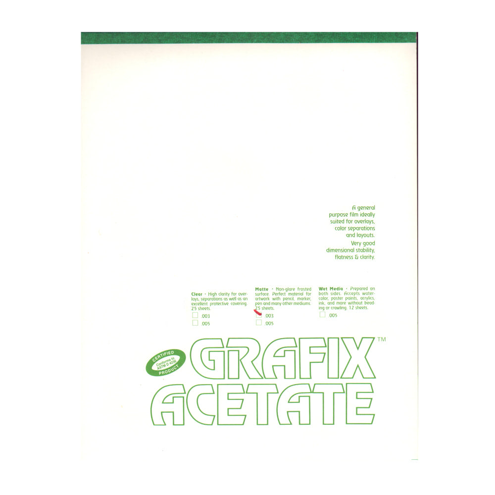 Grafix Matte Acetate Film Pad, 19in x 24in, 0.003in Thick, 25 Sheets