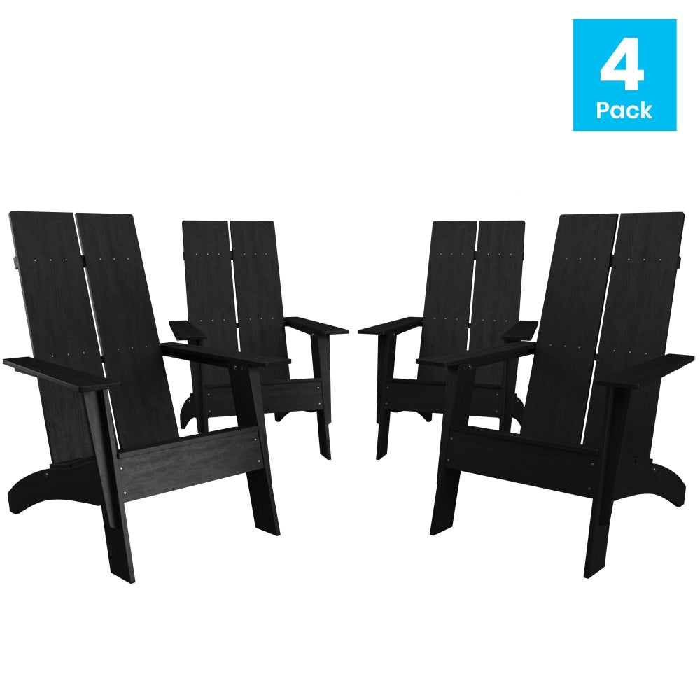 Flash Furniture Sawyer Modern All-Weather Poly Resin Wood Adirondack Chairs, Black, Set Of 4 Chairs