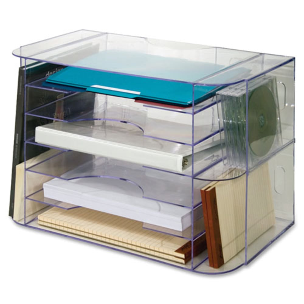 Sparco 6-tray Jumbo Desk Sorter - 3 Pocket(s) - 12.3in Height x 18.1in Width x 10in Depth - Desktop, Wall Mountable - Clear - 1Each