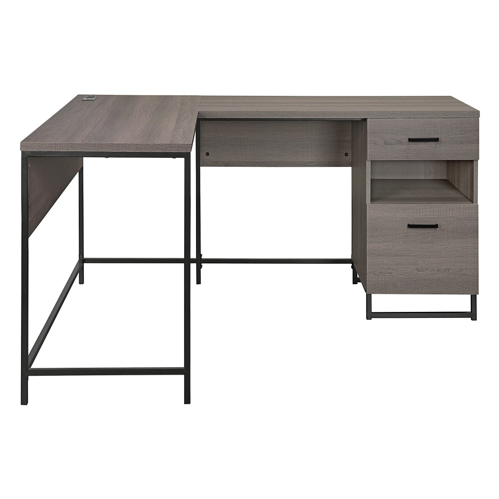 Office Star Hagney Lane 58inW L-Shaped Computer Desk With Power And Storage, Farm Oak