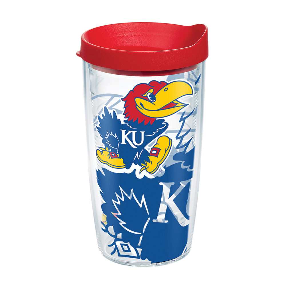 Tervis Genuine NCAA Tumbler With Lid, Kansas Jayhawks, 16 Oz, Clear