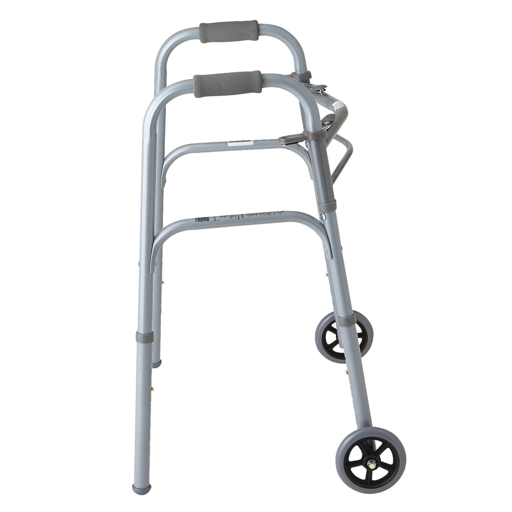 Medline Adjustable Folding 2-Button Walkers, Junior, Gray, Case Of 4