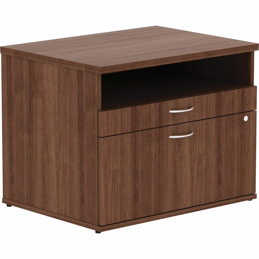 Lorell Relevance 30inW File Cabinet Computer Desk Credenza With Open Shelf, Walnut