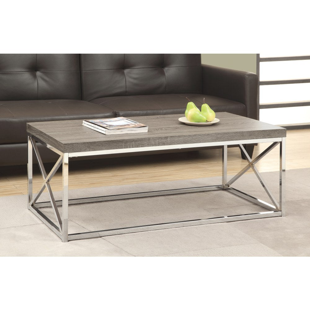 Monarch Specialties Hollow-Core Coffee Table, Rectangle, Dark Taupe/Chrome