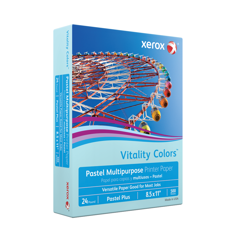 Xerox Vitality Colors Pastel Plus Color Multi-Use Printer & Copy Paper, Blue, Letter (8.5in x 11in), 500 Sheets Per Ream, 24 Lb, 30% Recycled