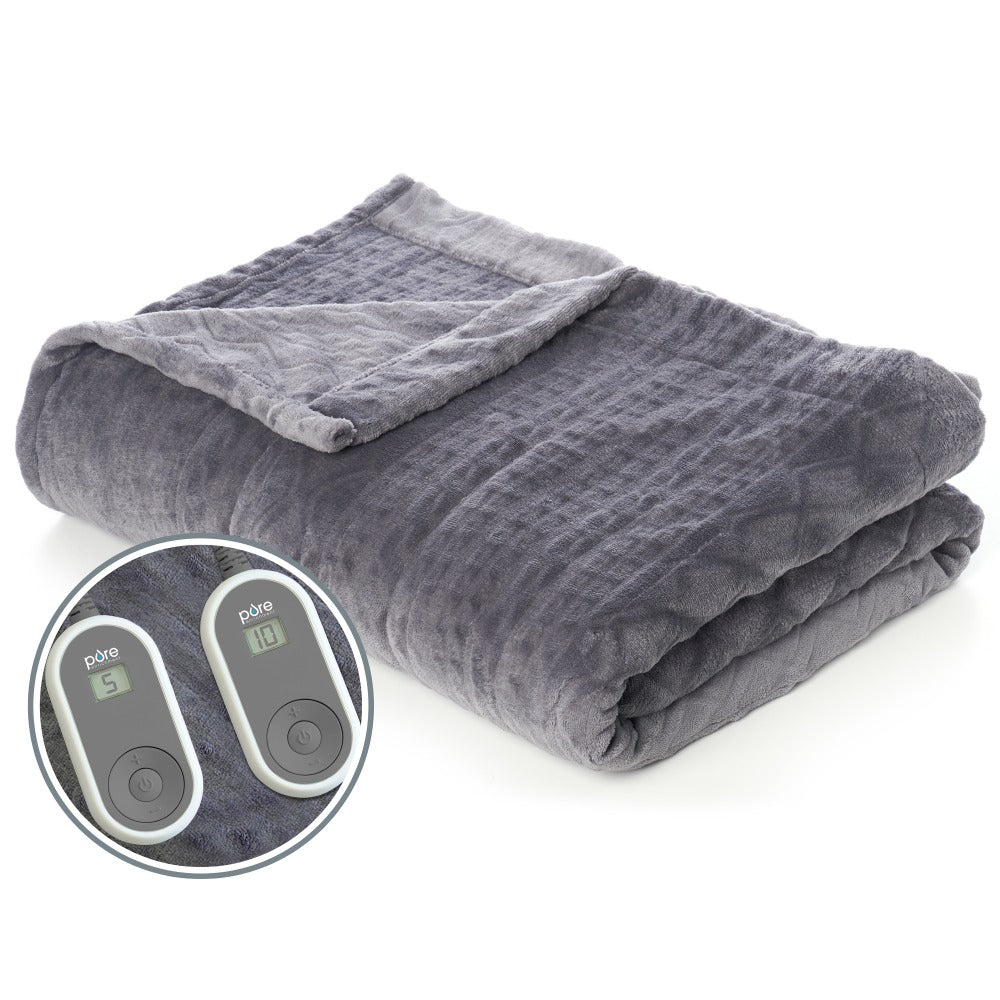 Pure Enrichment PureRelief Radiance Deluxe Heated Blanket, Queen Size, Charcoal Gray